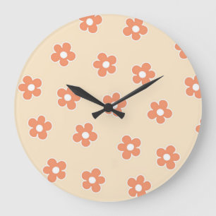 Preppy Pfirsich Weiße Hippie Blumenmuster Große Wanduhr