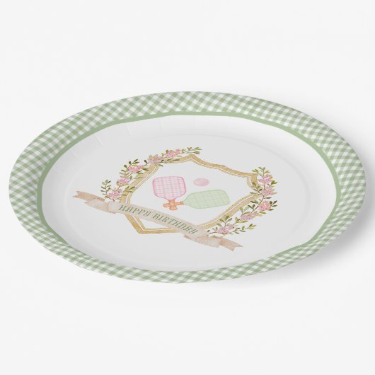 Preppy Pickle Ball Happy Birthday Pappteller (Schrägansicht)