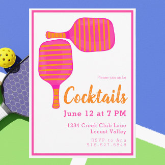 Preppy Pickleball Cocktail Party Rosa Orange Einladung