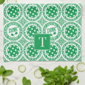 Preppy Pickleball Damask - Green Dink Motif Geschirrtuch (Gefaltet)