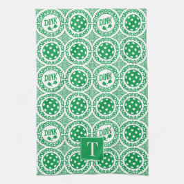 Preppy Pickleball Damask - Green Dink Motif Geschirrtuch