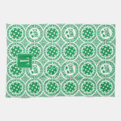 Preppy-Pickleball-Damask - Grünes Dink-Muster Geschirrtuch (Horizontal)