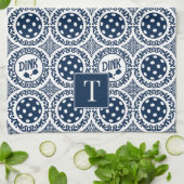 Preppy Pickleball Damask - Navy Dink Motif Geschirrtuch (Gefaltet)
