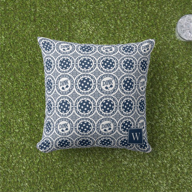 Preppy Pickleball Damask – Navy Dink Motif   Kissen (Golfball-Marker)