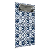 Preppy Pickleball Damask – Navy Dink Motif   Mini Klemmbrett (Schrägansicht)