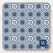 Preppy Pickleball Damask – Navy Dink Motif Rechteckiger Pappuntersetzer (Vorderseite)