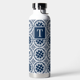 Preppy Pickleball Damask - Navy Dink Motif Trinkflasche