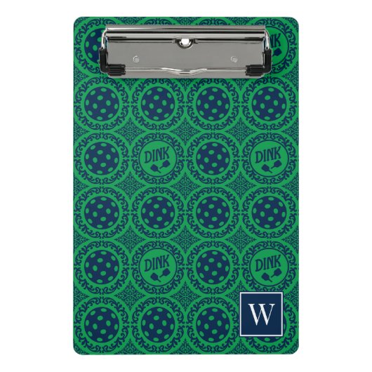Preppy Pickleball Damask – Navy & Green Dink Mini Klemmbrett (Vorderseite)
