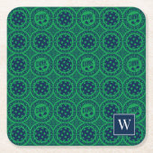Preppy Pickleball Damask – Navy & Green Dink   Rechteckiger Pappuntersetzer (Vorderseite)