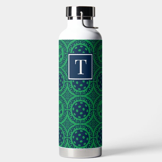 Preppy Pickleball Damask - Navy & Green Dink Trinkflasche (links)