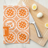Preppy Pickleball Damask - Orange Dink Motif Geschirrtuch (Viertel Falte)