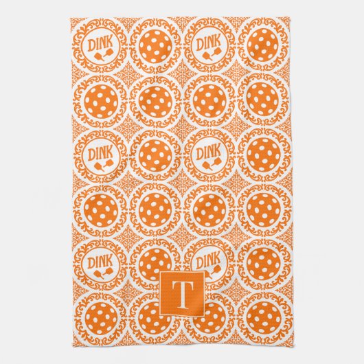 Preppy Pickleball Damask - Orange Dink Motif Geschirrtuch (Vertikal)