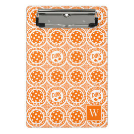 Preppy Pickleball Damask – Orange Dink Motif   Mini Klemmbrett