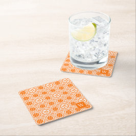 Preppy-Pickleball-Damask – Oranges Dink-Muster   Rechteckiger Pappuntersetzer