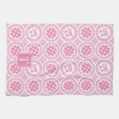 Preppy Pickleball Damask - Pink Dink Motif Geschirrtuch (Horizontal)