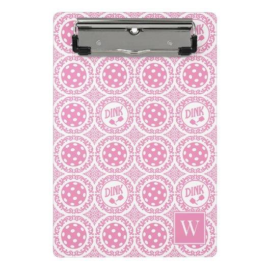 Preppy Pickleball Damask – Pink Dink Motif   Mini Klemmbrett (Vorderseite)