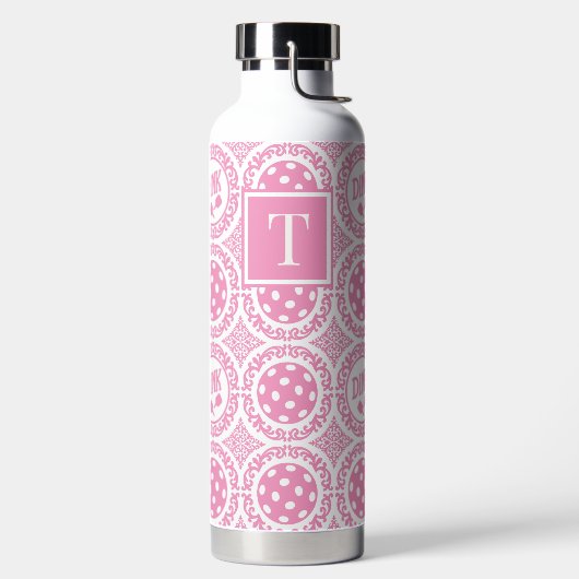 Preppy Pickleball Damask - Pink Dink Motif Trinkflasche (links)
