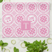 Preppy-Pickleball-Damask - Pink Dink-Muster Geschirrtuch (Gefaltet)