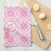 Preppy-Pickleball-Damask - Pink Dink-Muster Geschirrtuch (Viertel Falte)