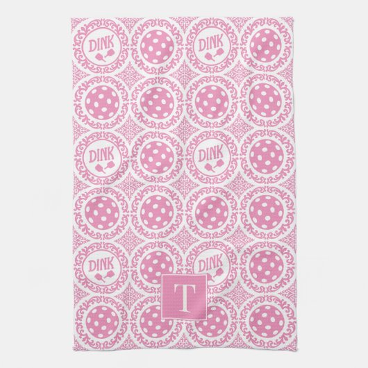 Preppy-Pickleball-Damask - Pink Dink-Muster Geschirrtuch (Vertikal)