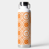 Preppy Pickleball Damast - Oranges Dink-Muster Trinkflasche (Vorderseite)