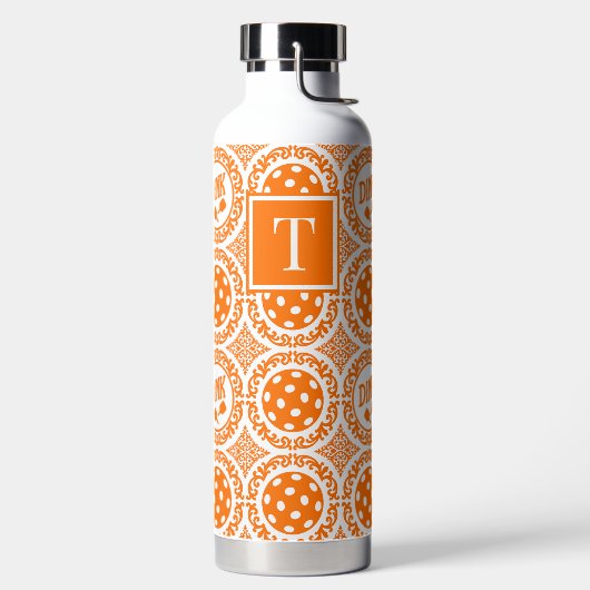 Preppy Pickleball Damast - Oranges Dink-Muster Trinkflasche (links)