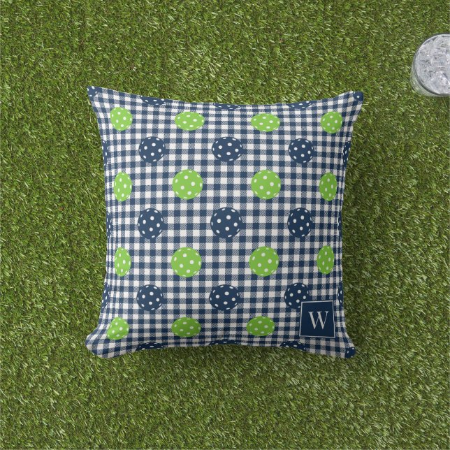Preppy Pickleball Gingham – Navy & Limette Kissen (Golfball-Marker)