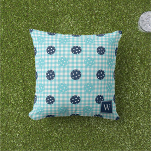 Preppy Pickleball Gingham – Navy & Türkis Kissen