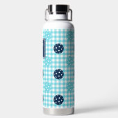Preppy-Pickleball-Gingham - Navy und Türkis Trinkflasche (Rückseite)
