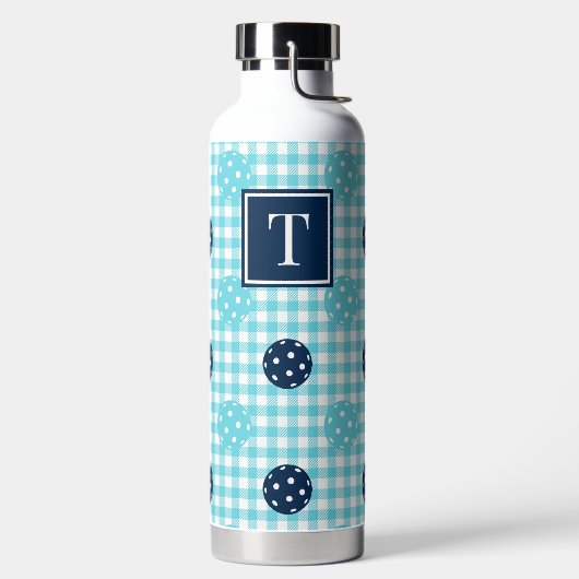 Preppy-Pickleball-Gingham - Navy und Türkis Trinkflasche (links)
