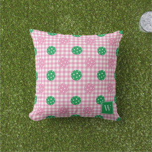 Preppy Pickleball Gingham – Rosa & Grün Kissen