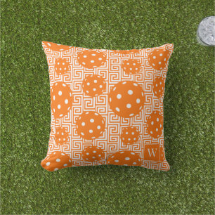 Preppy Pickleball Griechischer Schlüssel – Orange Kissen