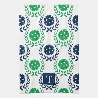 Preppy Pickleball Laurel Wreath - Navy & Green Geschirrtuch