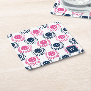 Preppy Pickleball Lorbeerkranz –Navy & Hot Pink Rechteckiger Pappuntersetzer