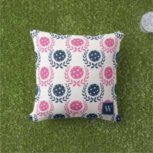 Preppy-Pickleball-Lorbeerkranz –Navy und Hot Pink Kissen