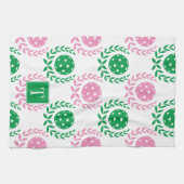 Preppy-Pickleball-Lorbeerkranz - Rosa & Grün Geschirrtuch (Horizontal)