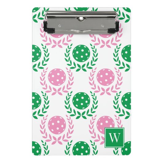 Preppy-Pickleball-Lorbeerkranz - Rosa & Grün Mini Klemmbrett (Vorderseite)