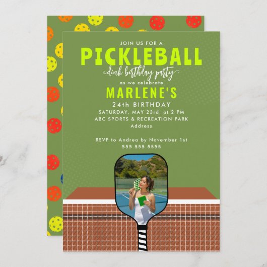 Preppy Pickleball Paddle Foto Dink Birthday Party Einladung (Vorne/Hinten)