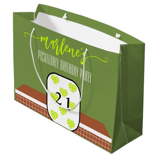 Preppy Pickleball Paddle Foto Dink Birthday Party Große Geschenktüte (Rückseite Schrägansicht)