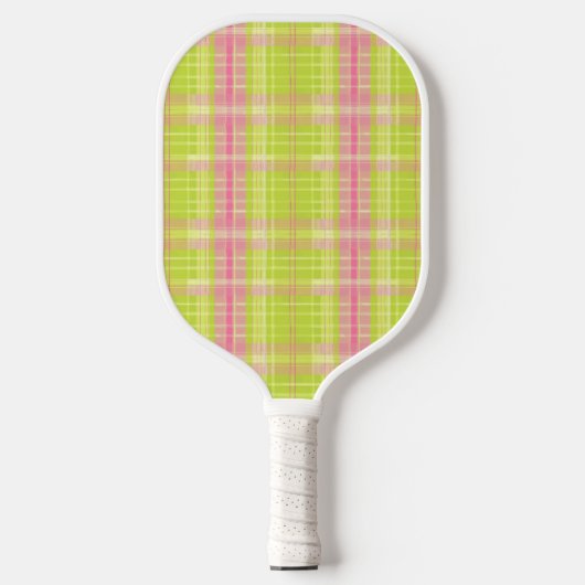 Preppy Pickleball Paddle Pink & Green Kariert (Vorderseite)