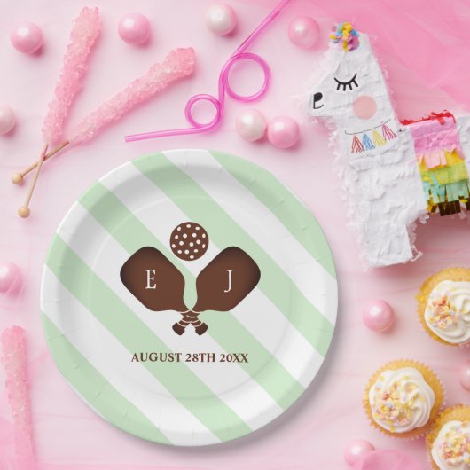 Preppy Pickleball Stripes Wedding Pappteller (Party)