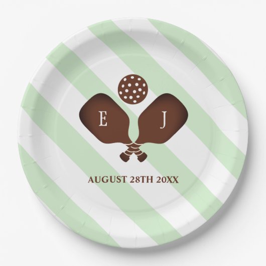 Preppy Pickleball Stripes Wedding Pappteller (Vorderseite)