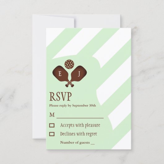 Preppy Pickleball Stripes Wedding RSVP Karte (Vorderseite)