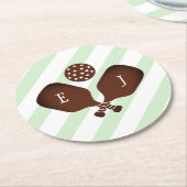 Preppy Pickleball Stripes Wedding Runder Pappuntersetzer (Angewinkelt)