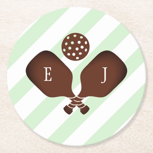 Preppy Pickleball Stripes Wedding Runder Pappuntersetzer (Vorderseite)