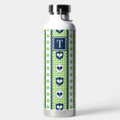 Preppy Pickleball-Wappen Gingham - Limette & Navy Trinkflasche (links)