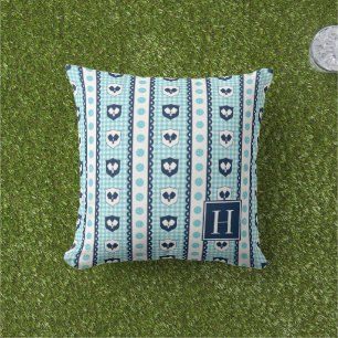 Preppy Pickleball Wappen Gingham - Navy & Türkis Kissen