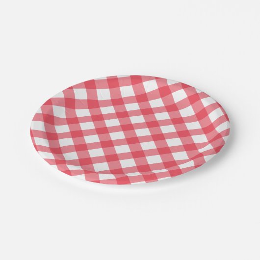 Preppy Picnic Red Kariert Gingham Party Pappteller (Schrägansicht)