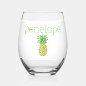 Preppy Pineaapsstars Green Yellow Personalisiert Weinglas Ohne Stiel (Vorderseite)
