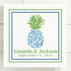 Preppy Pineaple Chinoiserie Border Wedding Serviette